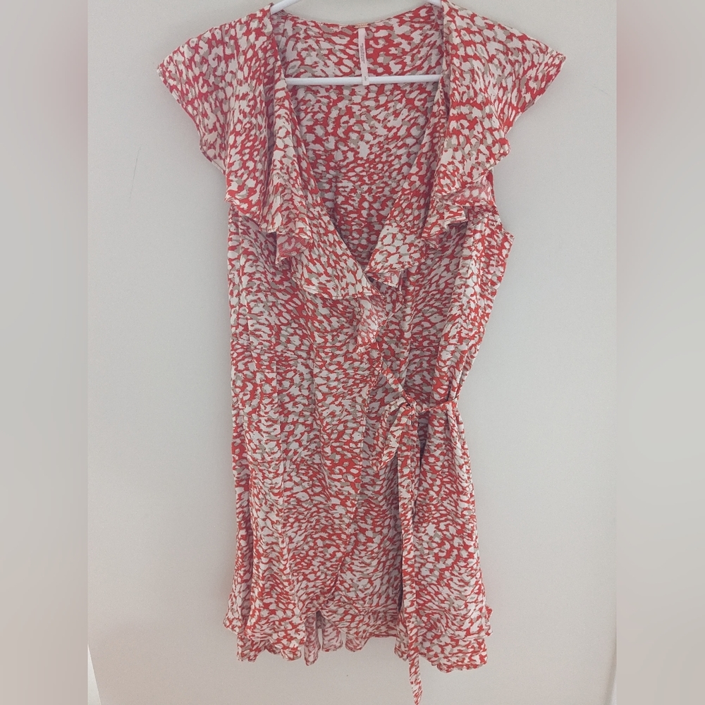 Free People Orange French Quarter Wrap Mini Ruffle Short Sleeve Dress Size S